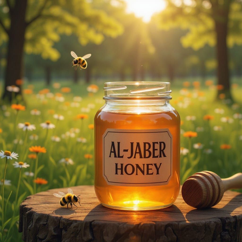 Golden Hour Honey Jar in Forest Scene