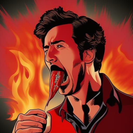 Man Reacts to Spicy Pepper in Comic Style