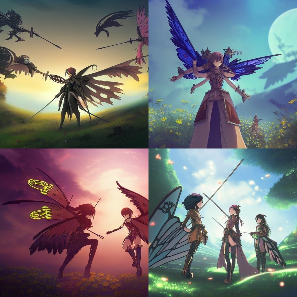 Steampunk Anime Warriors with Neon Wings