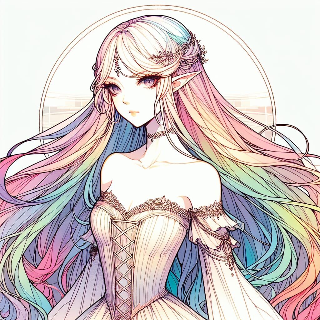 Elegant Elf Princess in Japanese Manga Style