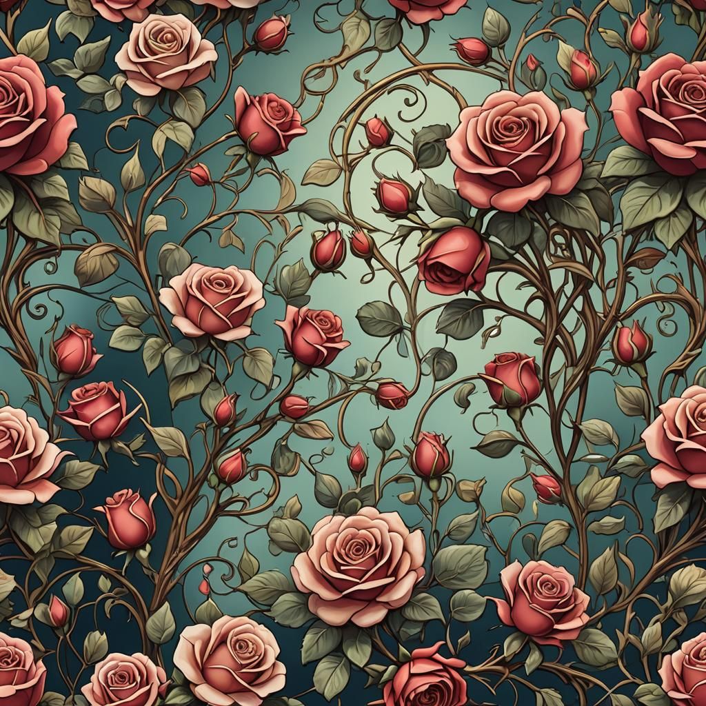 Art Nouveau Roses: Vibrant, Stylized Wall Art