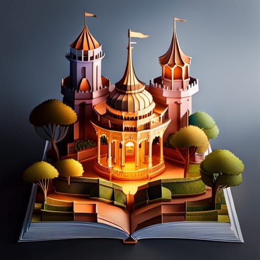 Victorian Origami Garden Pop-Up Book in Dark Fantasy Style