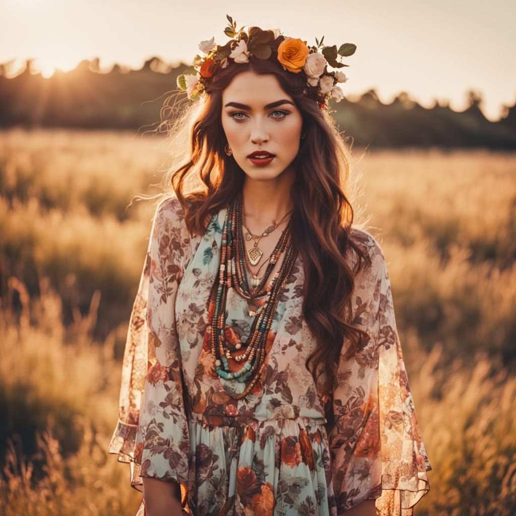 Boho Chic Woman in Vintage Photography Style