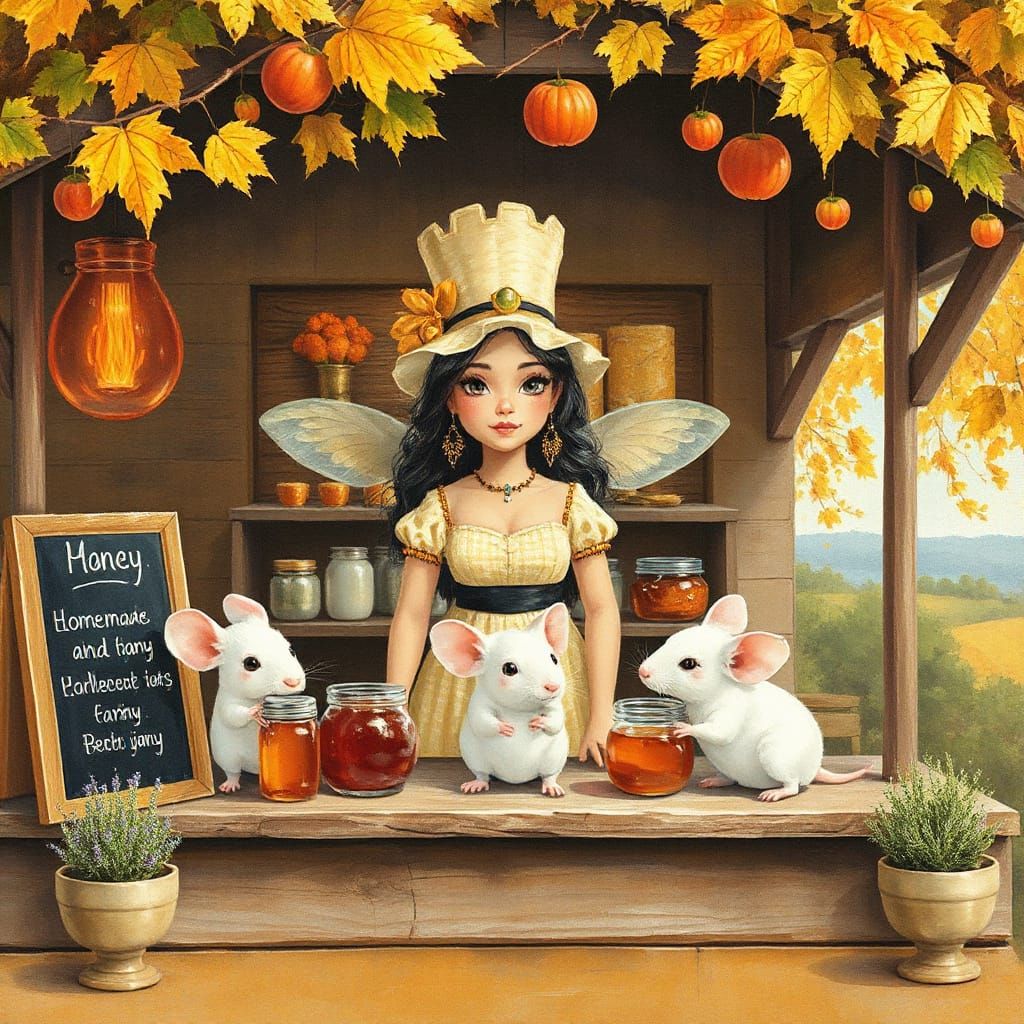Bee Queen's Autumn Honey Stand: Impressionist Style