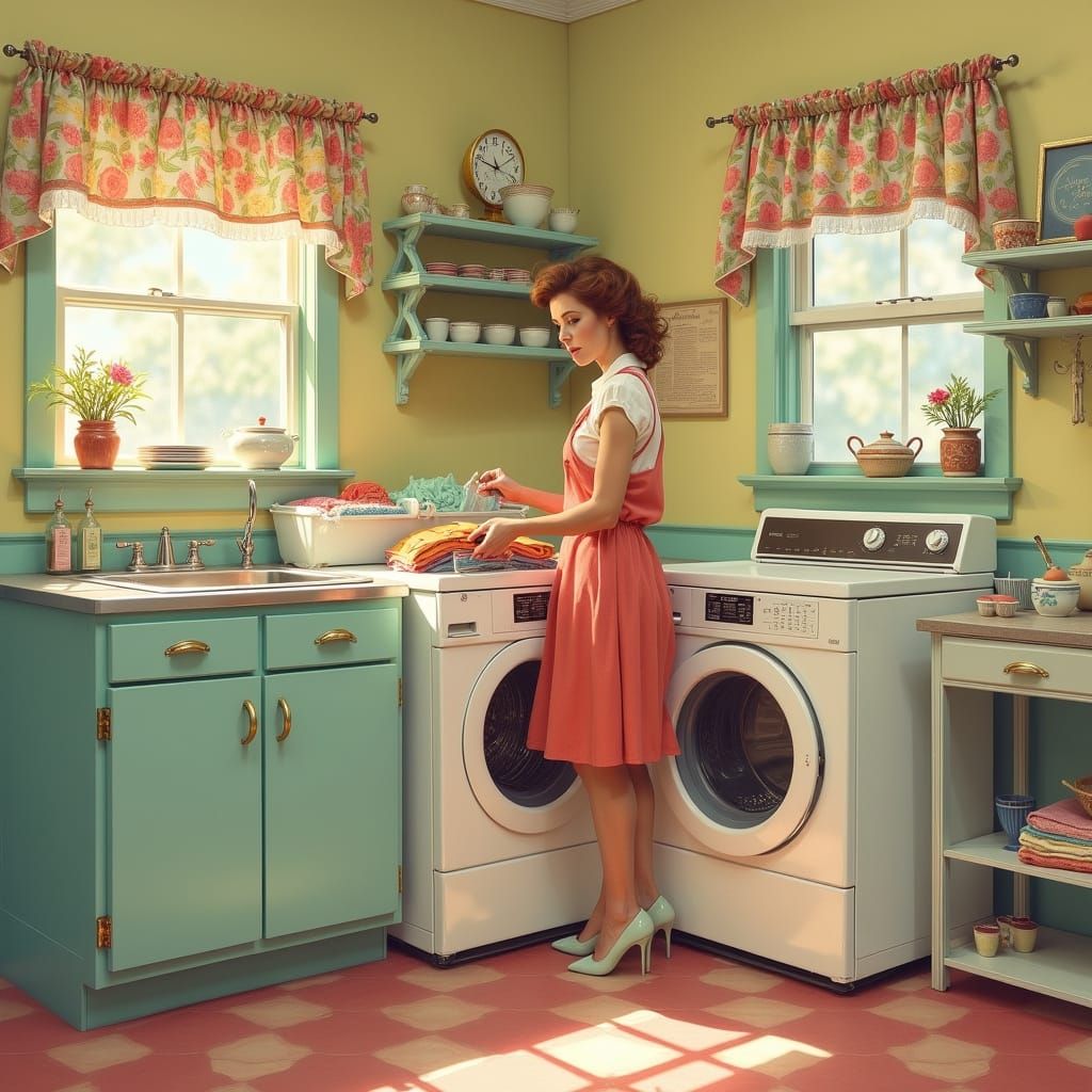 Suburban Laundry Room Scene in Nostalgic Style