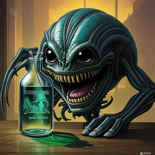 Alien Mocking Scientist: Comic Book Style Art