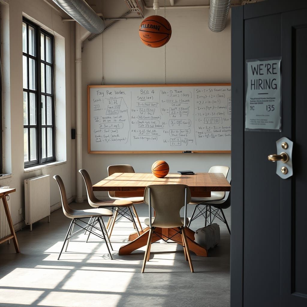 Open Tech Office with Vintage Chairs and Equations