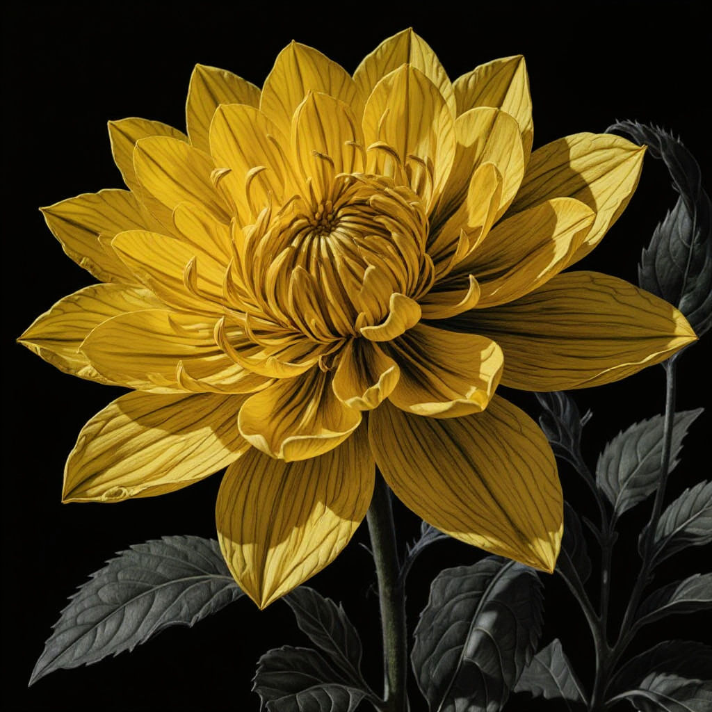 Yellow Flower in Dark Garden: Charcoal Drawing