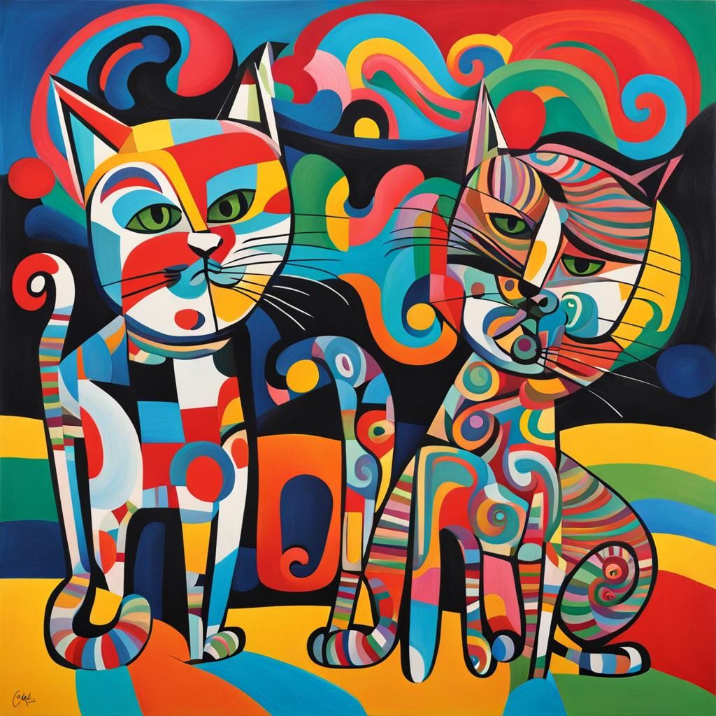 Cubist Cats Playing in Asymmetric Candyland