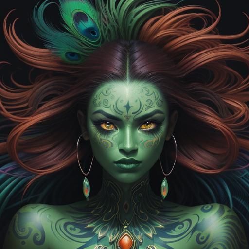 Dragon Woman Portrait in Abstract Expressionist Style