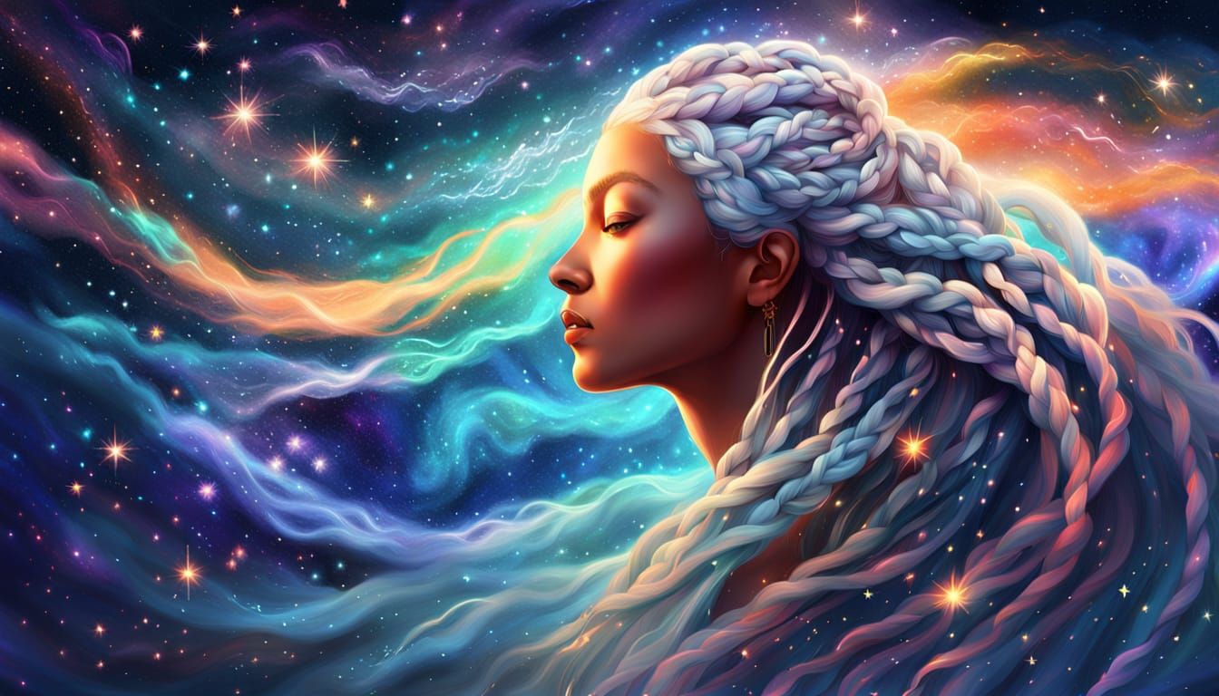 Ethereal Goddess Creates Galactic River: Digital Art
