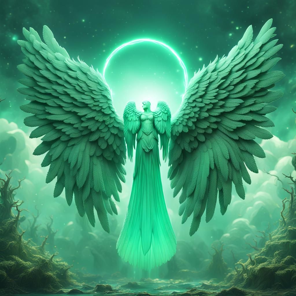 Mint Green Angel Wings with Halo Light