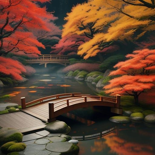 Serene Japanese Zen Garden in Autumn Mist