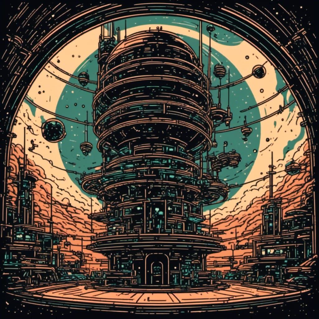 Retro Steampunk Intergalactic Space Station in Detailed Matt...