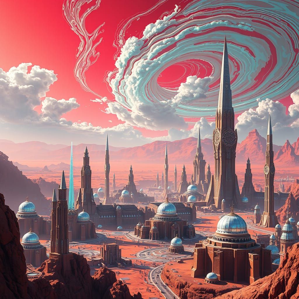 Majestic Martian Metropolis with Crystal Spires and Iridesce...