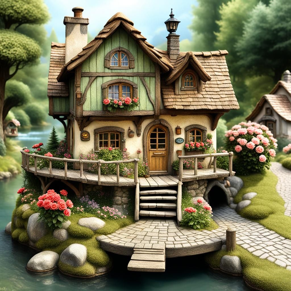 Enchanting Miniature Alpine Village in Art Nouveau Style