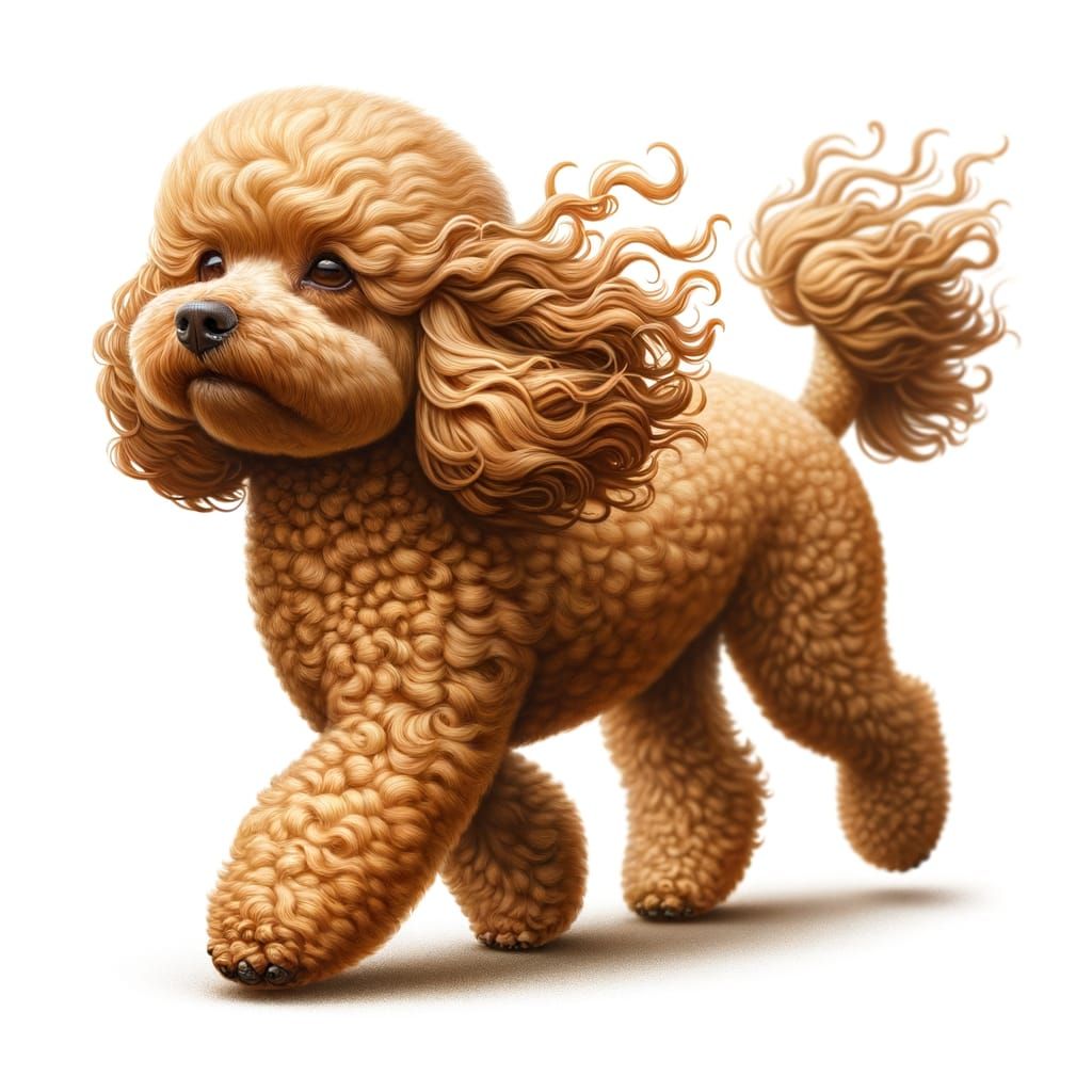 Miniature Golden Poodle Strolls with Gentle Waves