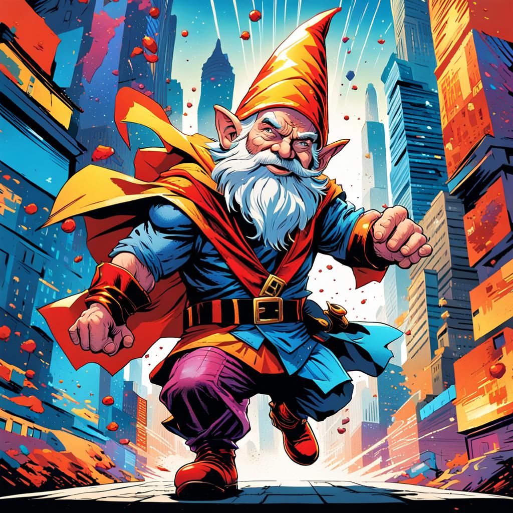 Gnome Superhero Portrait in Comic Book Style