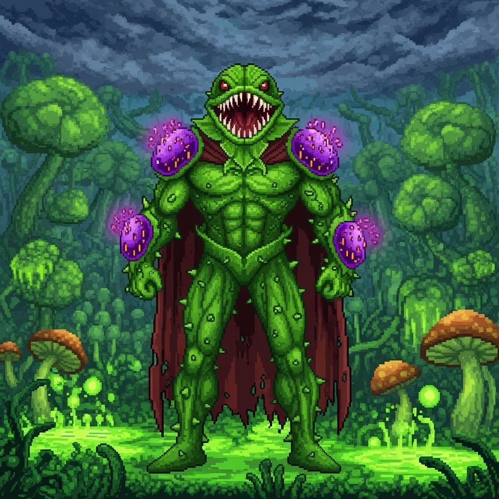 Pixel Art Venomous Plant Superhero in Arcade Game Style