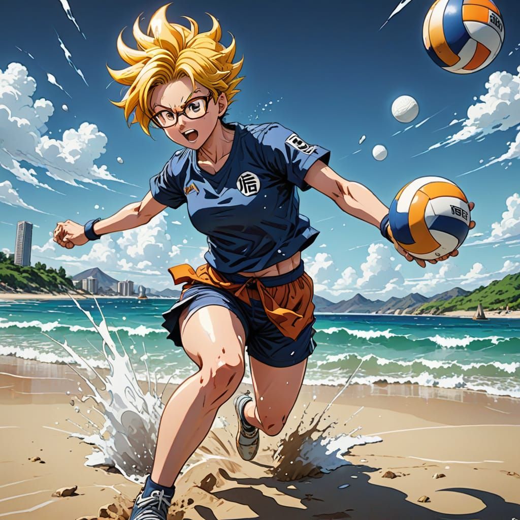 Anime Volleyball Action Shot at the Beach