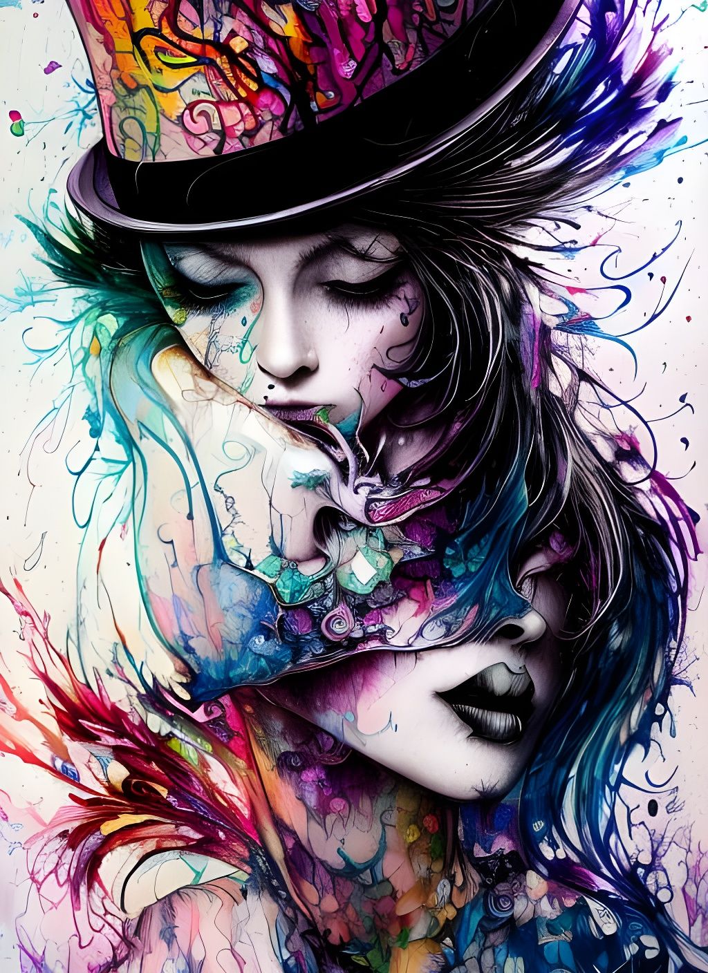 Magician in Top Hat: Fluid Gouache Ink Painting