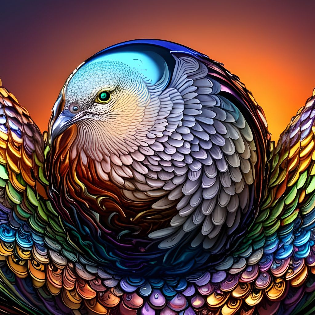 Dove Hatching From Egg: Gouache Impressionist Masterpiece