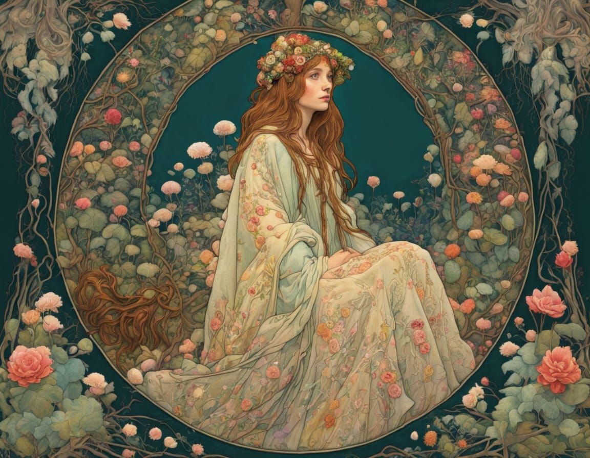 Enchanted Forest Wanderer in Art Nouveau Style