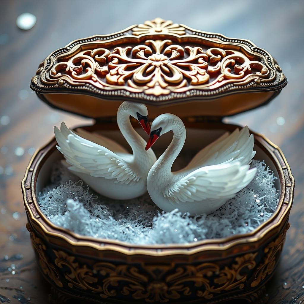 Floating Swans Music Box, Illustrative Digital Art