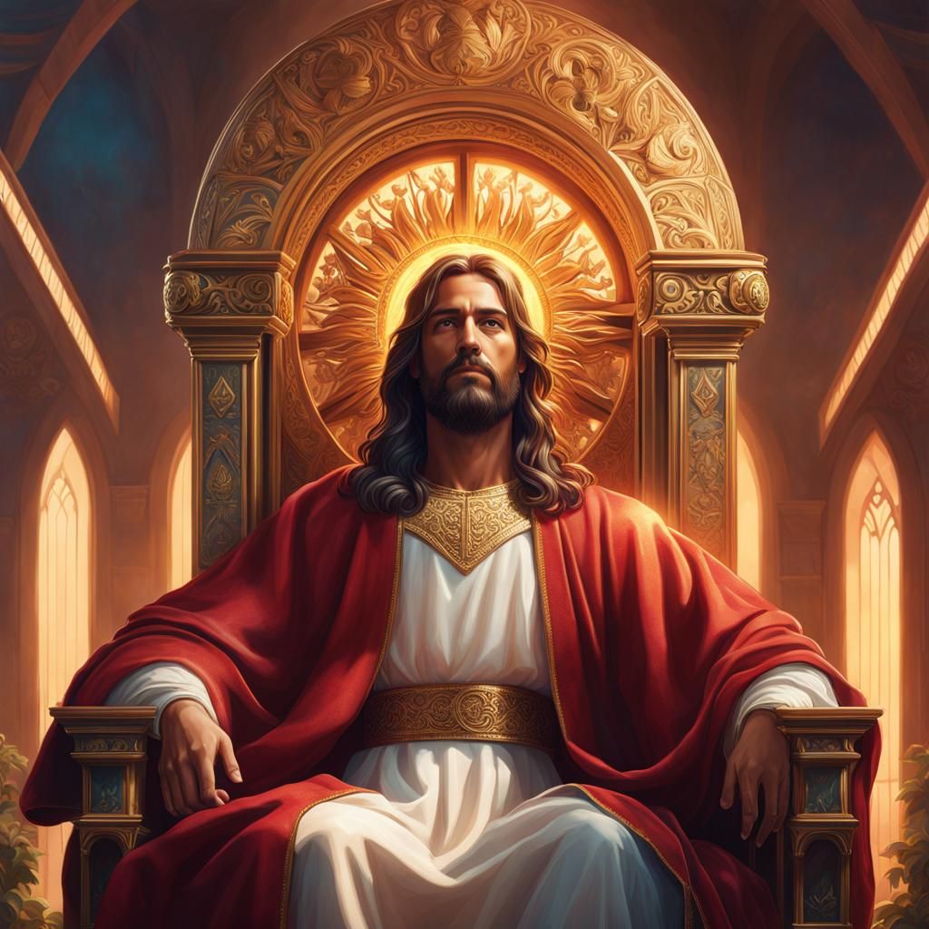 Jesus Enthroned: Hyperdetailed Portrait in Heaven