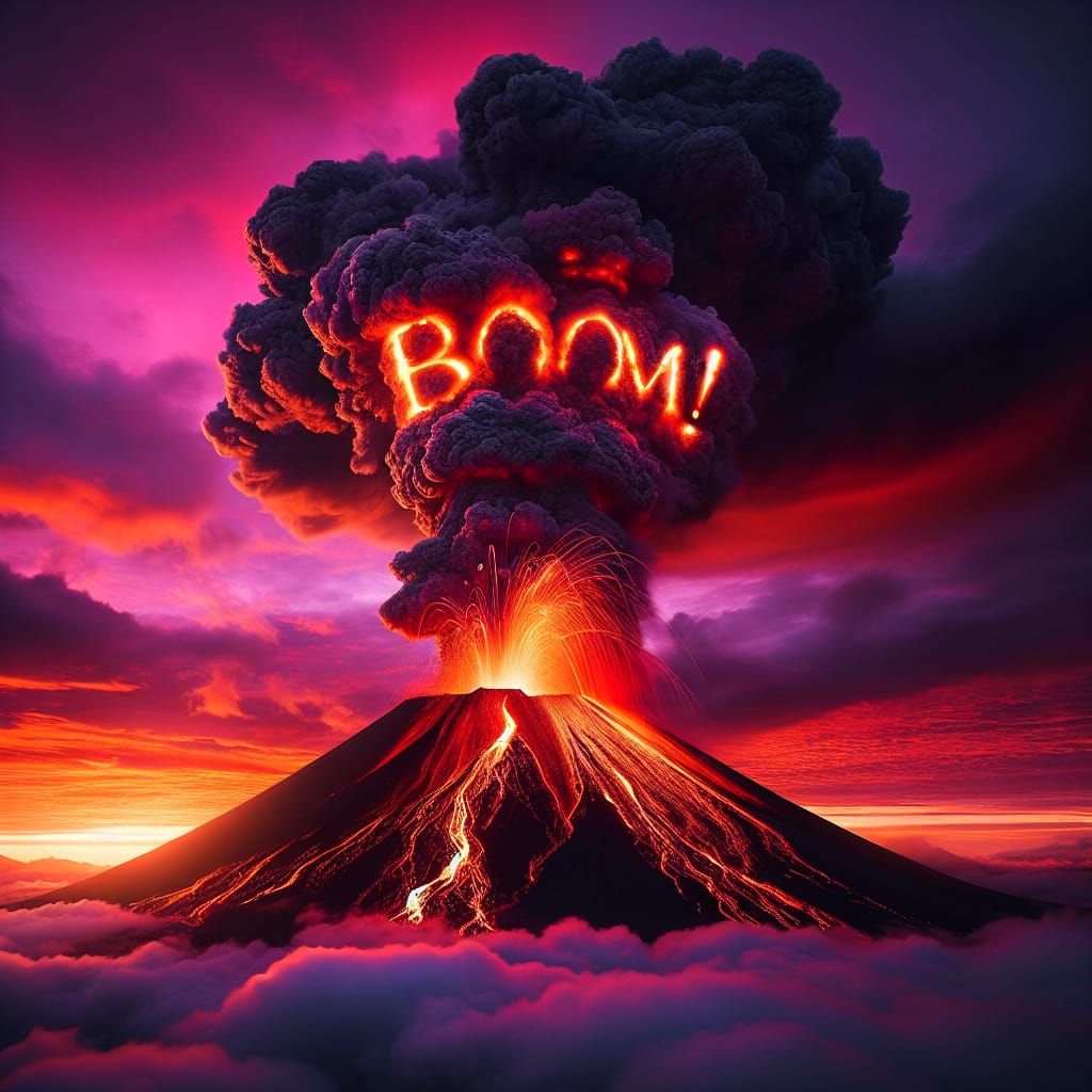 Volcano Eruption at Sunset with Fiery Smoke