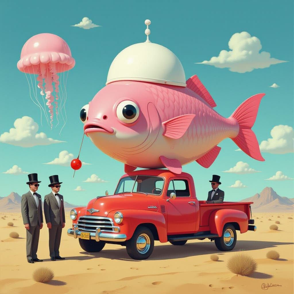 Surreal Creature on a Truck in the Desert