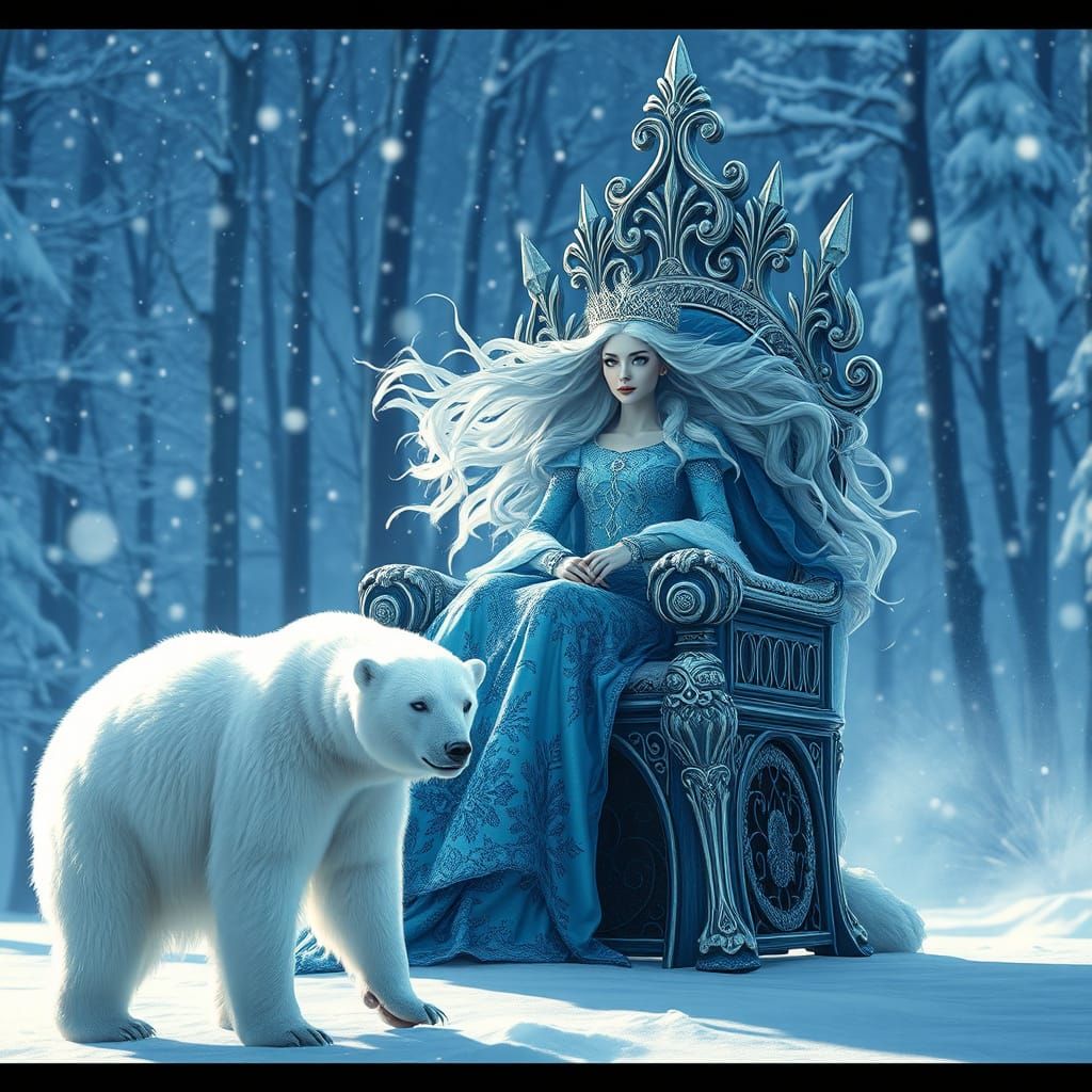 Snow Queen's Winter Wonderland in Vibrant, Fantastical Style