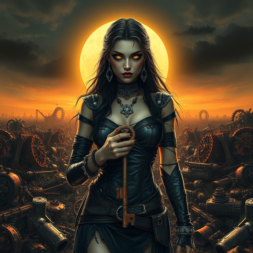 Gothic Woman in a Surreal Wasteland