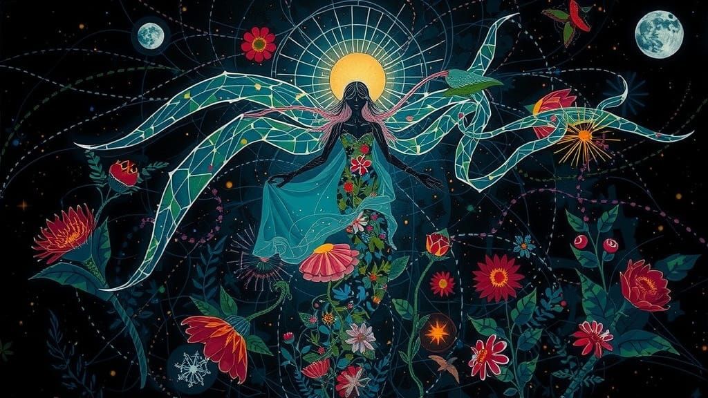 Maiden Embodies Earth and Moon in Whimsical, Surreal Style