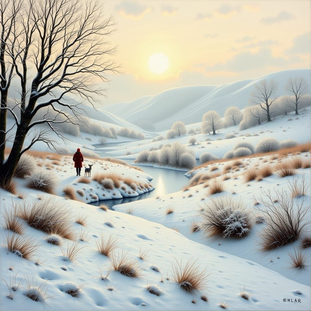 Peaceful Winter Landscape in Cumbria with Snowy Hills