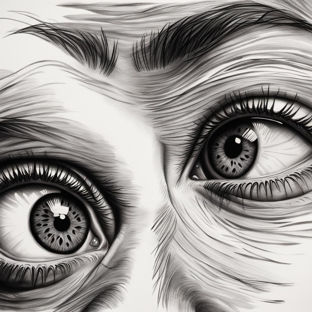 Eerie Disembodied Eyes in Charcoal Drawing
