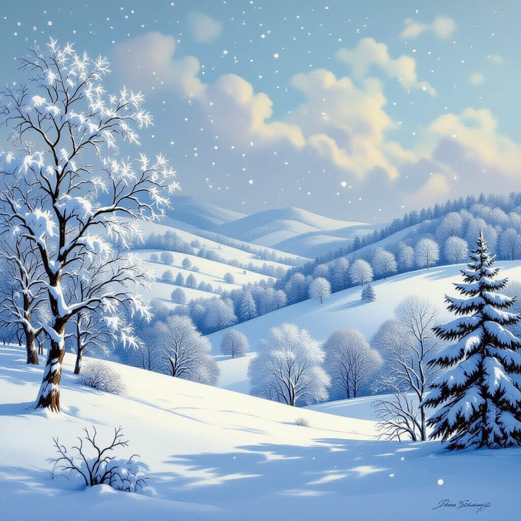 Serene Winter Landscape with Frosty Trees