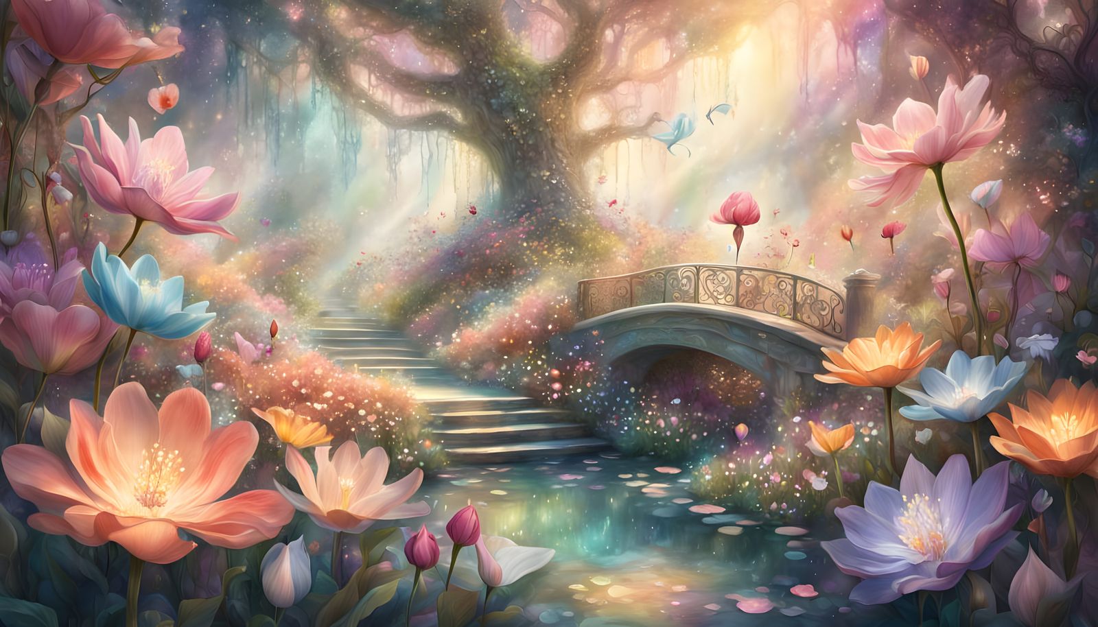 Magical Garden with Glowing Flowers