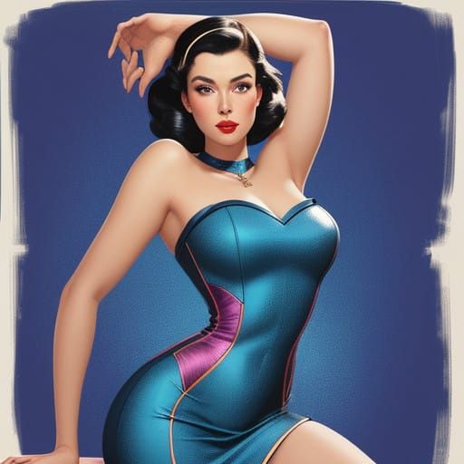 Hyperrealistic Pin-Up Girl with Vibrant, Gradient Background