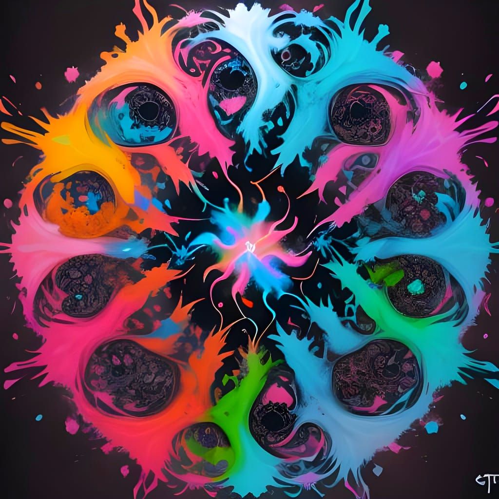 Neon Fractal Goats Swirling: Graffiti Art