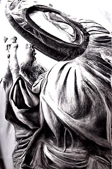Divine Inspiration Captured in Charcoal Drawing