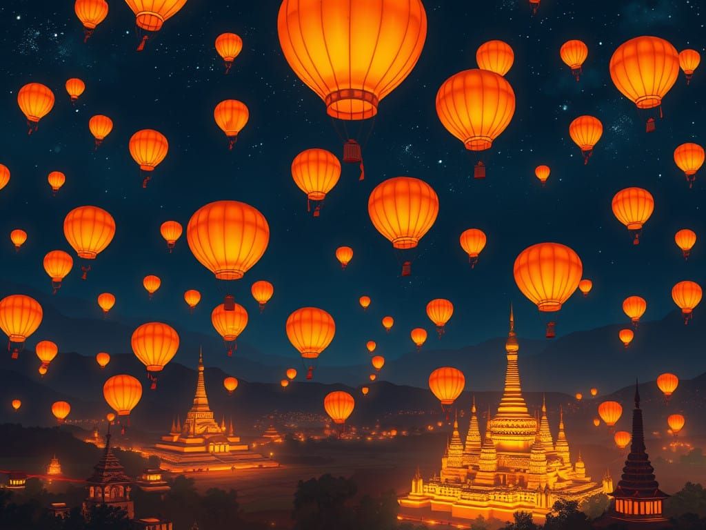 Surreal Anime Festival Under Myanmar Night Sky