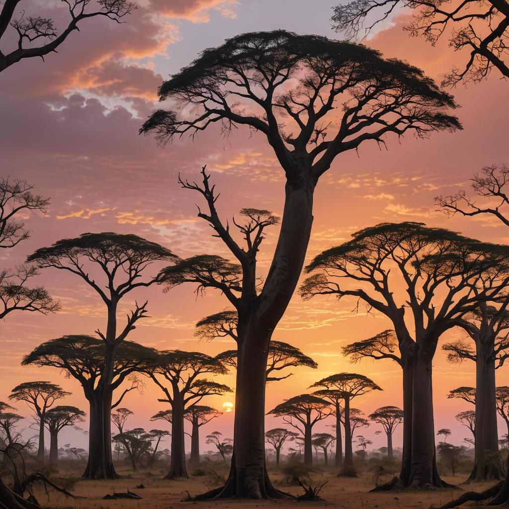 Madagascar Sunset: Baobab Trees and Wildlife