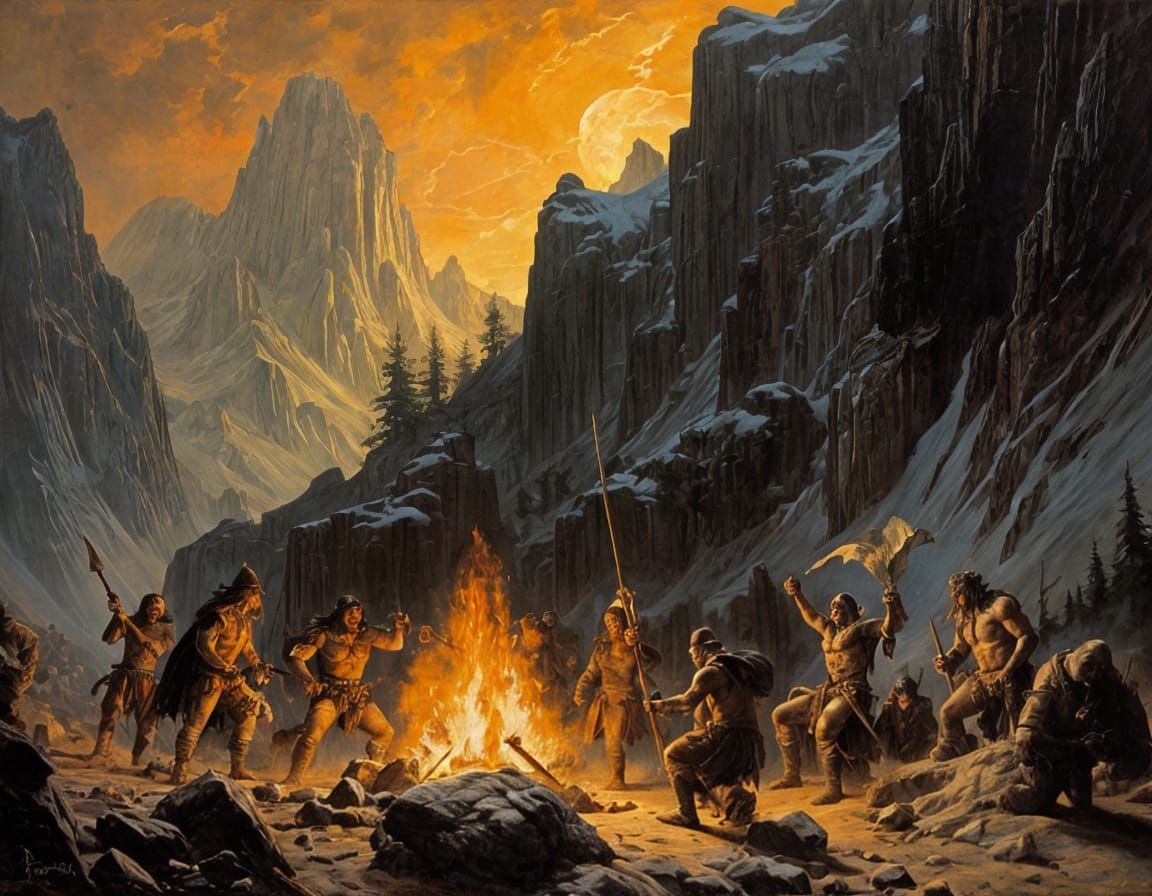 Orc Camp Bonfire in Frazetta Style