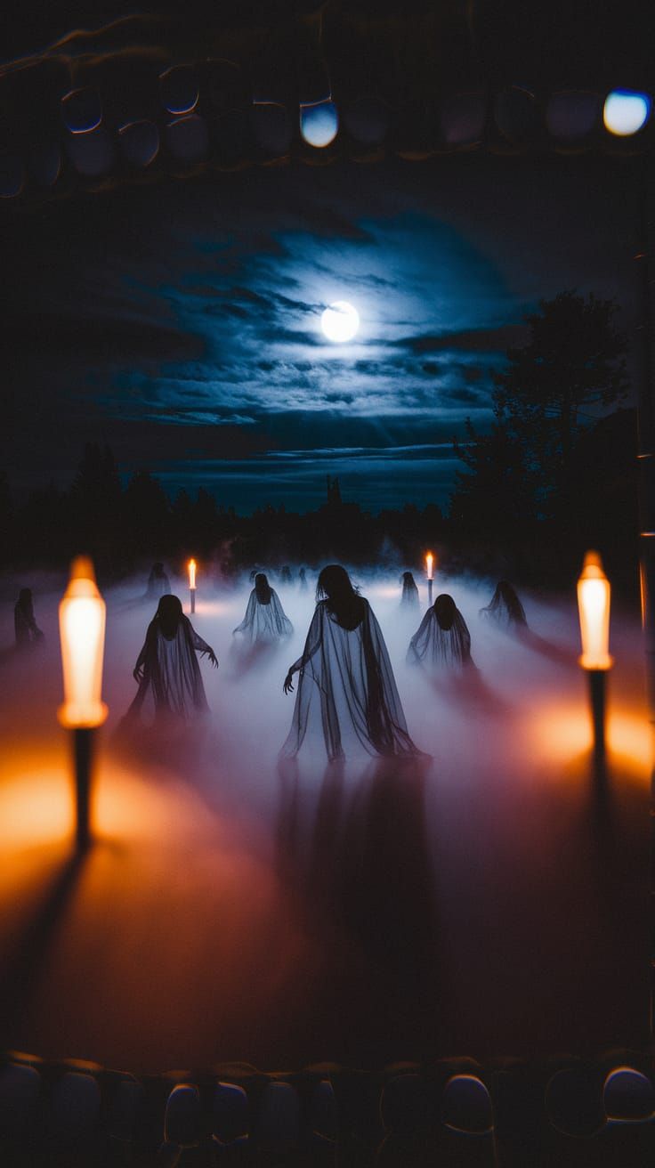 Surreal Horror Scene with Dark Colors and Ghostly Apparition...