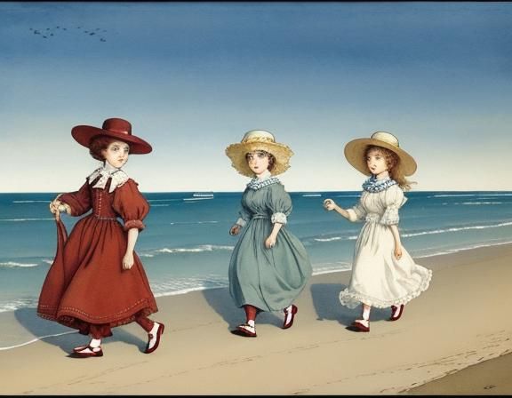 Children Collecting Shells: Delicate Watercolor Painting