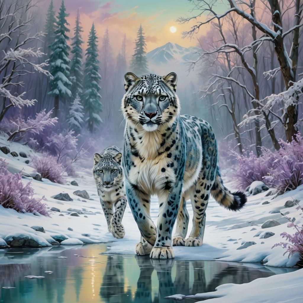 Snow Leopard Wolf Hybrid in Fantastical Digital Painting