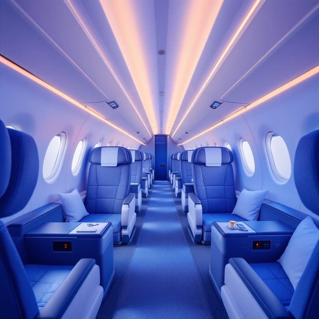Elegant Blue Luxury Airplane Interior