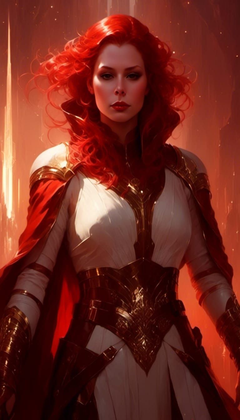 Red-Haired Jedi Woman in Celestialpunk Style