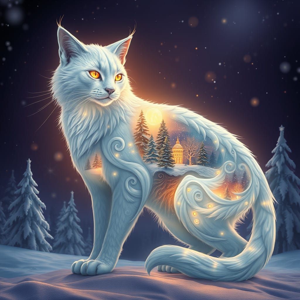 Ethereal Arctic Feline in Whimsical Winter Wonderland